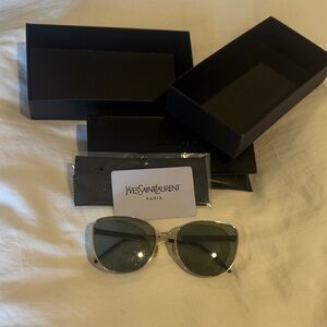 Yves Saint Laurent Women’s Sunglasses - Silver Frame, Dark Green Lenses